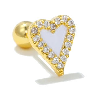 Goldenes Herz-Ohrknorpel-Piercing mit weißem Emaille und glitzernden Zirkonia