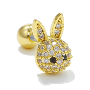 Boucles d'oreilles lapin en or 18k avec zircons blancs et fermoir à vis à bille