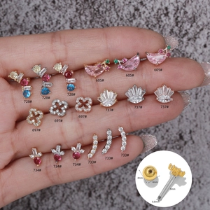 Cubic Zirconia Cartilage Stud Earrings With Stainless Steel Earring Post Fashion Geometric Moon Piercing Jewelry For Women
