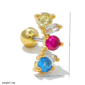 Vertical geometric earring with colorful zircons and 12mm height dimensions