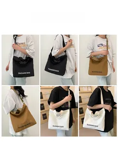 Collage of large canvas tote bags in black khaki and white colors with model showcase