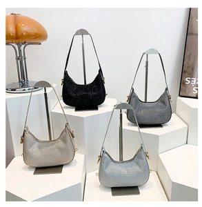 Modern crescent sequin shoulder bags in black grey gold and blue for parties