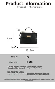 Detailed dimension chart for black PU leather crossbody bag with precise measurements