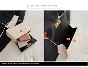 Interior view of the cream mini bag showing capacity for phone, lipstick and cards