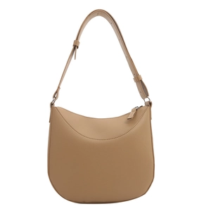 Minimalist khaki semi-circle hobo bag with pebbled leather and adjustable strap