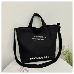 Women Canvas Tote Bag Large Capacity Letter Print Simple Casual Shoulder Crossbody Bag Handbag For Daily Use