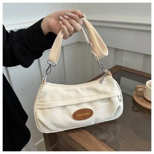 Borsa Tracolla Tela Donne Vintage Tracolla Larga Regolabile Casual Borsa Sottobraccio Patch Moda Cerniera