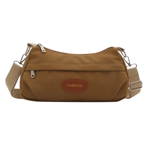 Borsa a tracolla vintage in tela marrone con ampia tracolla regolabile e tasca zip