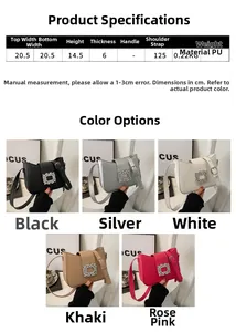 Detailed size chart for minimalist baguette crossbody bag showing 20.5x14.5x6cm dimensions