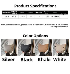 Detailed size chart for minimalist PU leather crescent bag with dimensions and strap length
