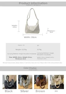Detail showing soft PU leather tote bag sizes and four available color options