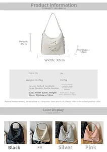 Detailed size chart and multi-color options for the large PU leather shoulder bag