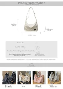 Guide des tailles indiquant 33x24x10cm pour le sac à épaule en cuir PU souple à papillon