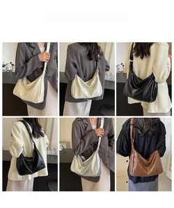 Collage of large glossy tote bags in beige, black, silver, and brown for daily wear