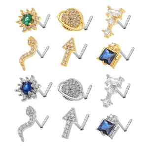Fashion L-Shaped Nose Stud 20G Stainless Steel Post Copper Zircon Inlaid Sunflower Saturn Snake Arrow Nose Ring For Women