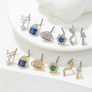 L-shaped 20G titanium steel nose studs set featuring celestial and geometric zircon designs