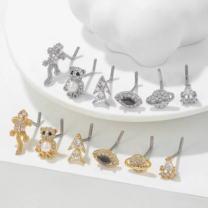 L-Bend Nose Studs Brass Micro Pave Zirconia Saturn Animal Geometric Shapes Fashion Body Piercing Jewelry For Women Men