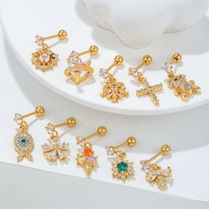 Mode Kupfer Zirkon Ohrstecker Für Damen Böser Blick Fisch Bär Schneeflocke Kreuz Herz Planet Biene Tier Piercing Schmuck