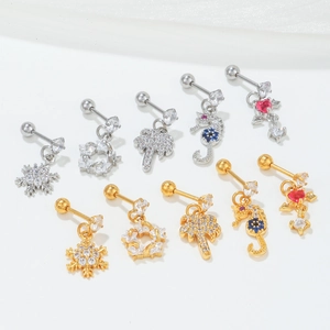 Set da 10 orecchini a lobo in oro e argento con fiocchi di neve, cavallucci e zirconi