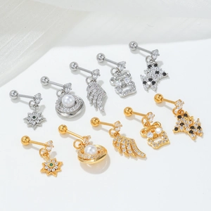 Set de pendientes de circón en oro y plata con diseños de copo de nieve y panda