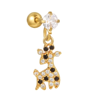 Minimalist gold giraffe drop earring with sparkling zircon inlays and screw back design