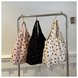 Corduroy Shoulder Bag Women Large Capacity Strawberry Print Casual Floral Tote Handbag