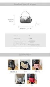 Detailed size specifications for women's crossbody bag with heart chain and PU material