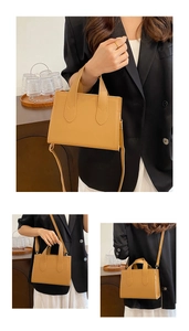 Détail d'un sac à bandoulière carré beige minimaliste en cuir PU lisse et élégant