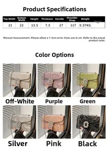 Size chart and dimensions for the PU leather chain crossbody bag with rhinestone buckle