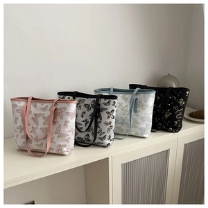 Floral butterfly embroidery tote bags in multiple colors with large capacity and shoulder straps
