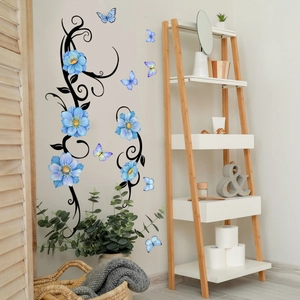 Blue floral vine and butterfly wall stickers for living room decor set