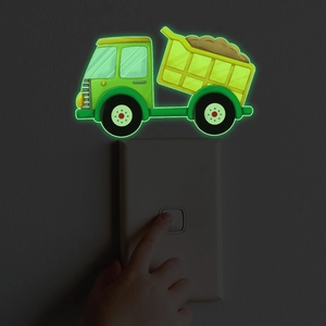 Lichtgevende cartoon bouwauto muursticker voor decoratie van lichtschakelaars