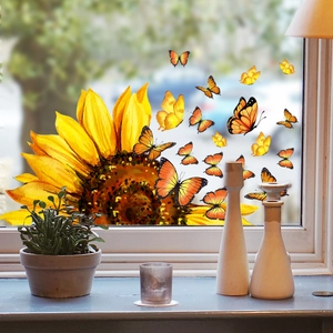 Sunflower And Butterfly Window Stickers PVC Waterproof Glass Door Wall Decal Home Decor For Bedroom Living Room