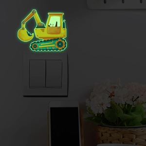 Lichtgevende graafmachine muursticker met geel fluorescerend effect voor de schakelaar