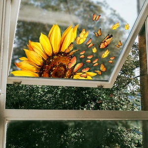 Self-adhesive sunflower and butterfly wall stickers for window glass bedroom decoration
