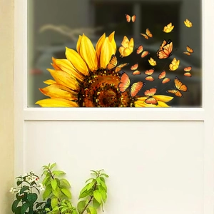 Self-adhesive sunflower and butterfly wall stickers for window glass decoration