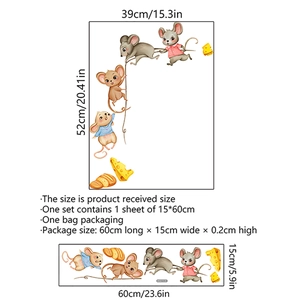 Cartoon mouse and cheese wall sticker set in 15x60cm PVC layout for kids bedroom decor