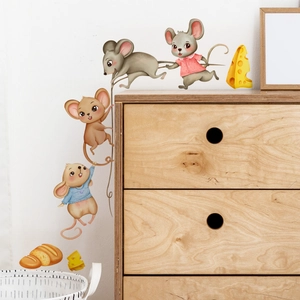 Cute mouse wall stickers featuring cheese elements for creative nursery wall decor