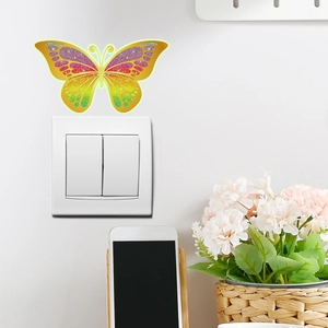 Lichtgevende vlinder lichtschakelaar sticker met regenboogkleuren en glitter