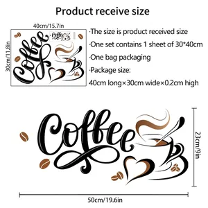Coffee cup wall sticker with beans for cafe and office decor, 40x30cm PVC wall decal