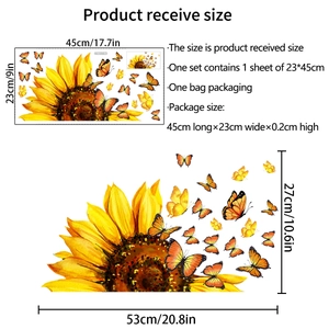 Sunflower and butterfly window stickers set with layout and display size details