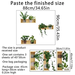 Adesivi murali piante verdi in vaso set da 3 fogli di 88x90 cm per decoro domestico