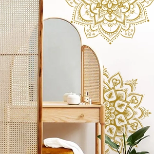 Golden mandala wall stickers with geometric patterns for bohemian bedroom home decor