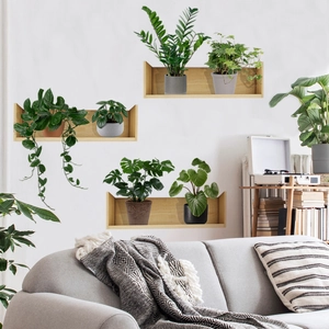 Set di 3 mensole galleggianti a forma di U in legno per decorazioni e piante