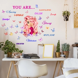 Stickers muraux inspirants petite fille et papillons colorés pour décoration de chambre