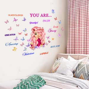 Stickers muraux fille dessin animé et papillons pour décoration de chambre