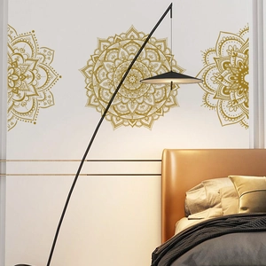 Large golden mandala wall stickers with geometric flower patterns for bedroom decor