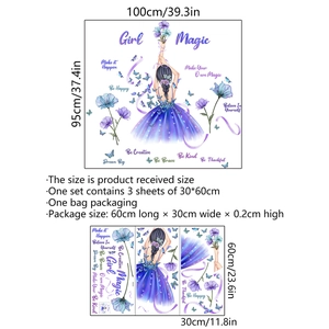 Stickers muraux fleurs et fille magique pour décoration de chambre d'enfant 100x95cm