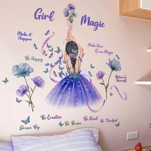 Stickers muraux fille florale avec papillons et citations pour déco de chambre