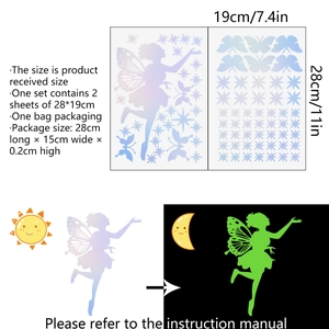 Luminous fairy and butterfly wall stickers with day and night glow effect dimensions